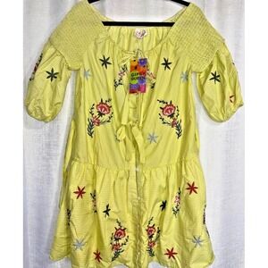Gipsy Queen Yellow Gingham Embroidered Mini Dress/Top Size L Boho Cottagecore‎